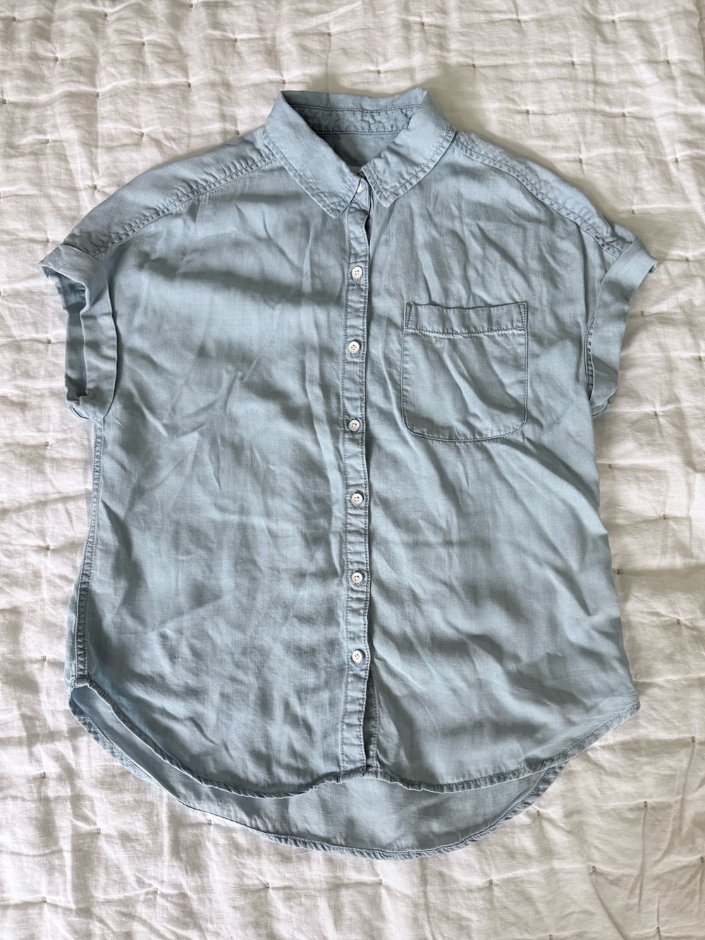 Lola River Denim Shirt in Blue, Short Sleeve, Button Down, with Pocket | S